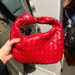Woven Red Top Handle Purse
